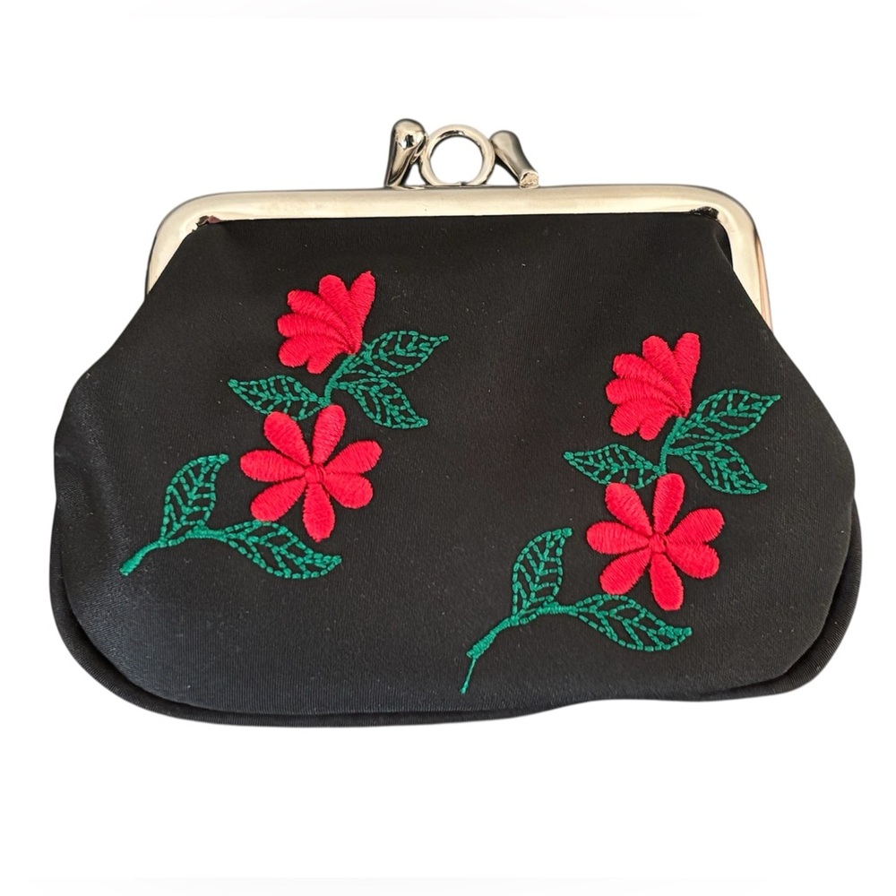NEW Kisslock Coin Purse with Floral Embroidery